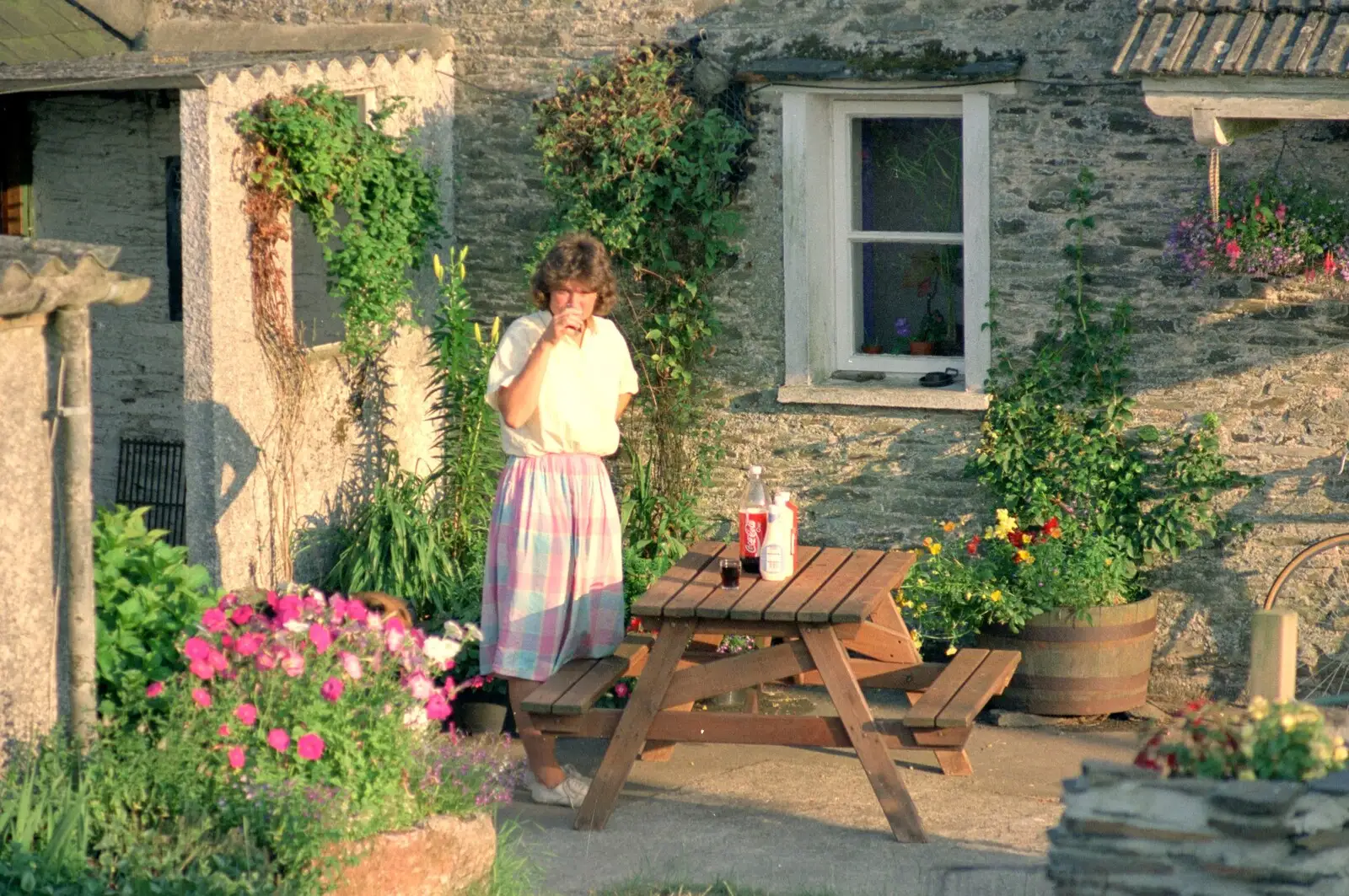 Angela slurps a bit of coca cola, from Summer Days on Pitt Farm, Harbertonford, Devon - 17th July 1989