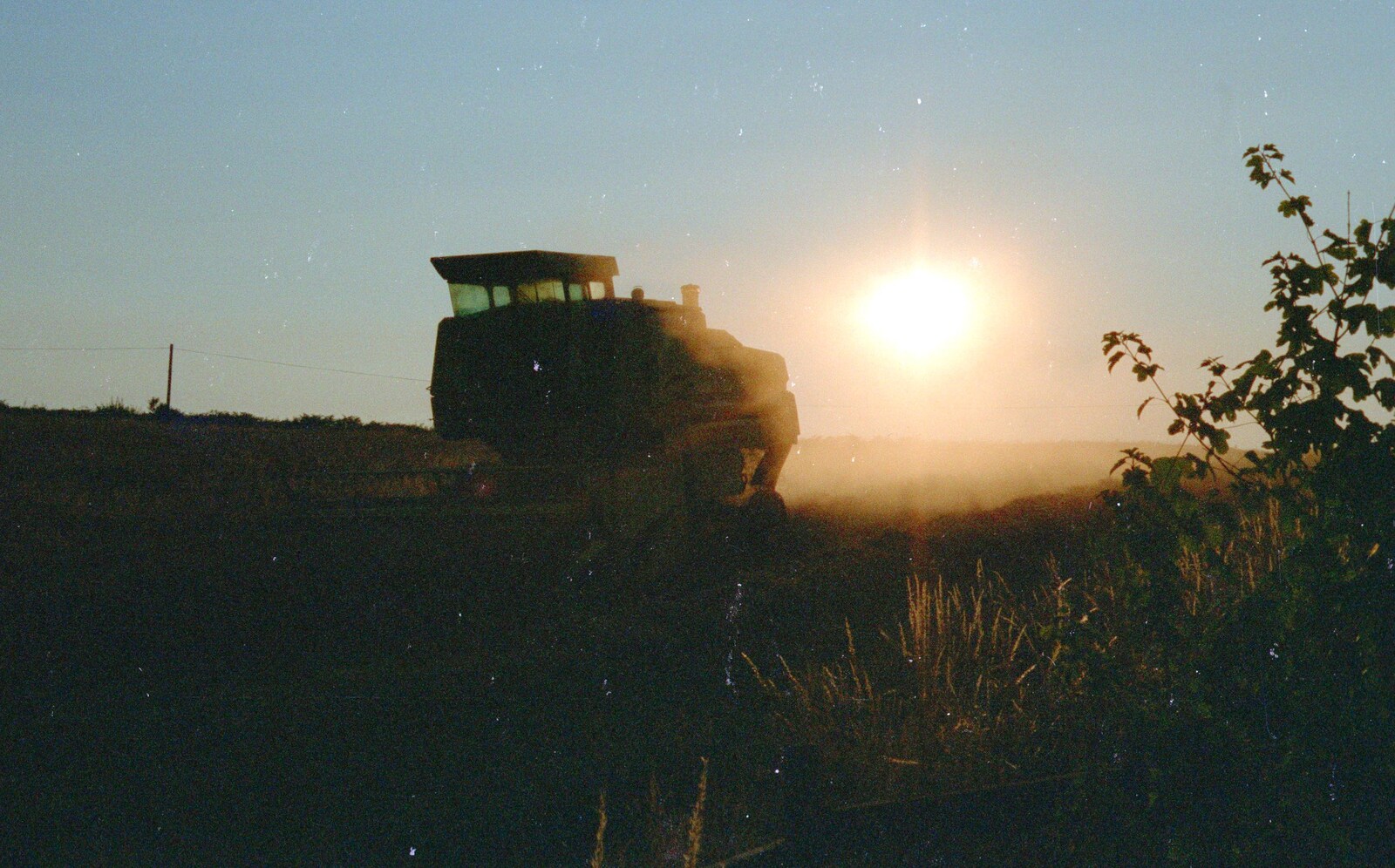 Combine Harvester in the sunset from Summer Days on Pitt Farm, Harbertonford, Devon - 17th July 1989