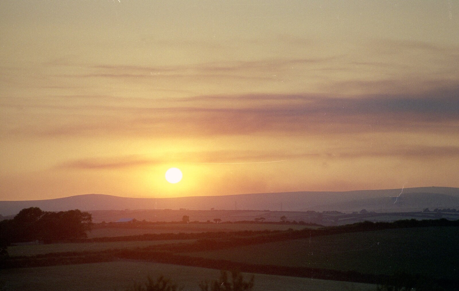 Rolling Devon fields in the sunset from Summer Days on Pitt Farm, Harbertonford, Devon - 17th July 1989