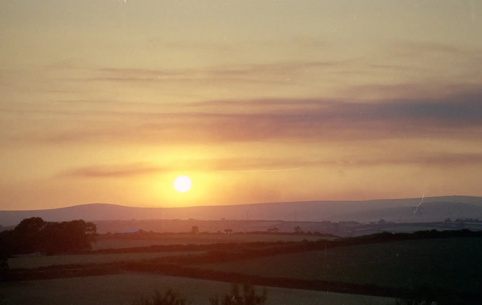 Rolling Devon fields in the sunset, from Summer Days on Pitt Farm, Harbertonford, Devon - 17th July 1989