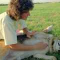 Angela gives Marty a belly scratch, Summer Days on Pitt Farm, Harbertonford, Devon - 17th July 1989
