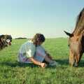 Marty, Angela and Oberon the horse, Summer Days on Pitt Farm, Harbertonford, Devon - 17th July 1989