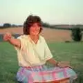 Angela holds out a flower for Marty to chase, Summer Days on Pitt Farm, Harbertonford, Devon - 17th July 1989