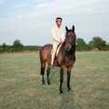 Nosher poses for a horseback photo, Summer Days on Pitt Farm, Harbertonford, Devon - 17th July 1989