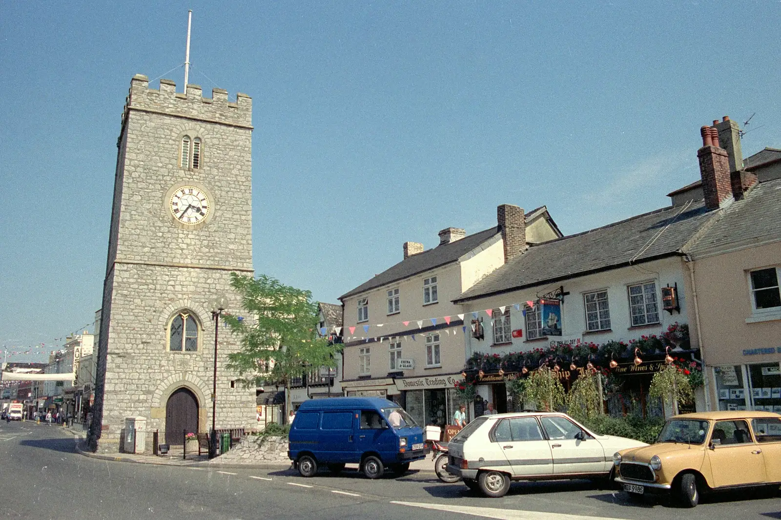 Newton Abbot's tower, from Summer Days on Pitt Farm, Harbertonford, Devon - 17th July 1989