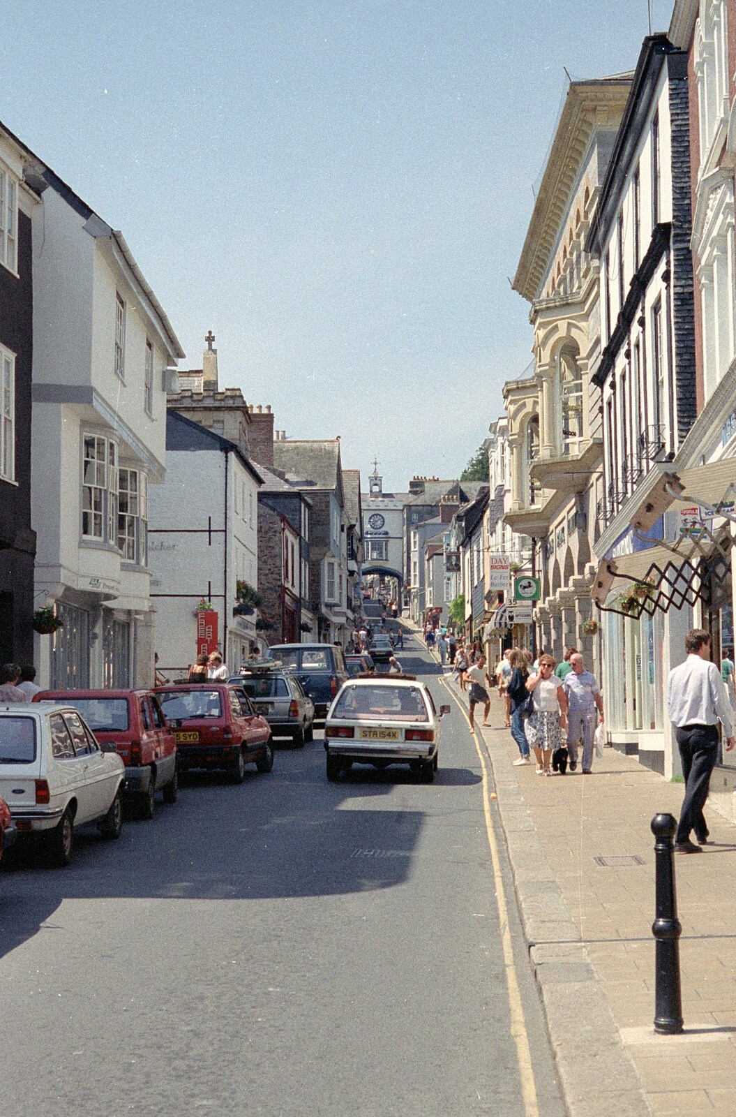Fore Street in Totnes on a sunny day from Summer Days on Pitt Farm, Harbertonford, Devon - 17th July 1989