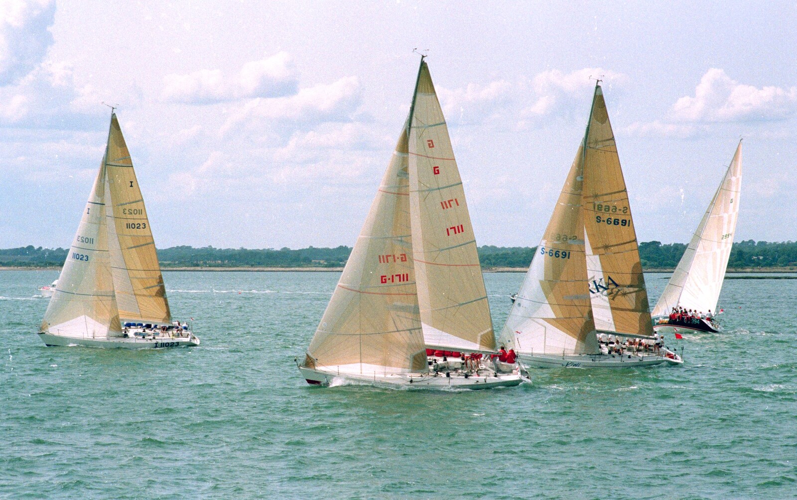 Racing yachts from Back from Uni: Yarmouth, Alum Bay and Barton-on-sea, Hampshire - 23rd July 1989