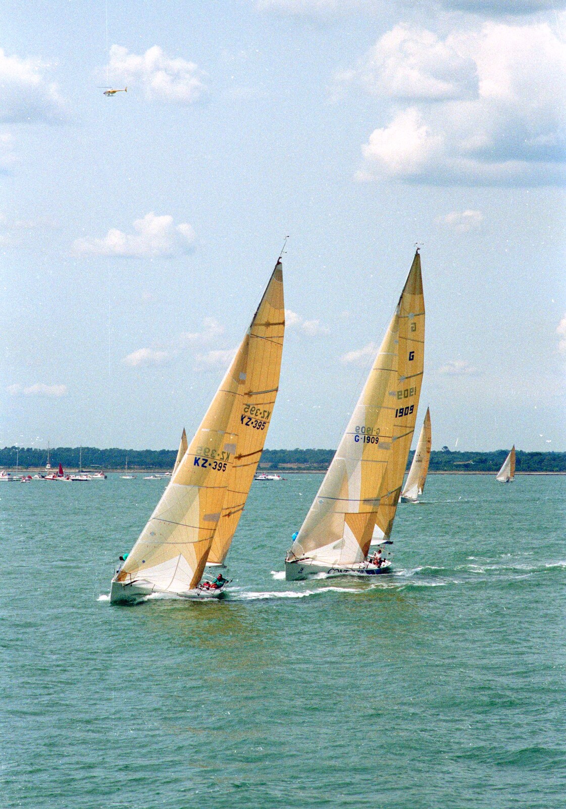 Neck-and-neck sailing from Back from Uni: Yarmouth, Alum Bay and Barton-on-sea, Hampshire - 23rd July 1989