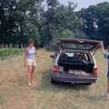 Hamish opens the boot of his car, Back From Uni: Summer Pruning, Bransgore, Dorset - 25th July 1989