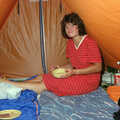 Angela in a tent, Back From Uni: Summer Pruning, Bransgore, Dorset - 25th July 1989