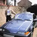 Sean pokes Mother's Volvo before we head off, A Walk in the New Forest, Hampshire - 27th July 1989