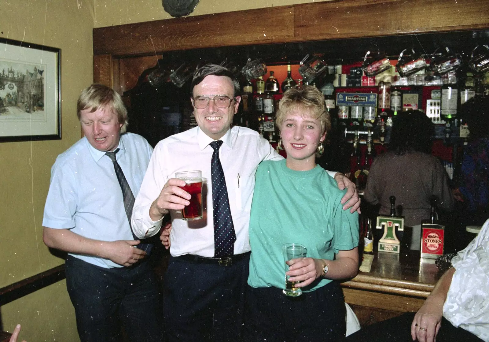 Alan, ? and Kate at the bar, from Kite Flying, and an Introduction to BPCC Printec, Diss, Norfolk - 3rd August 1989