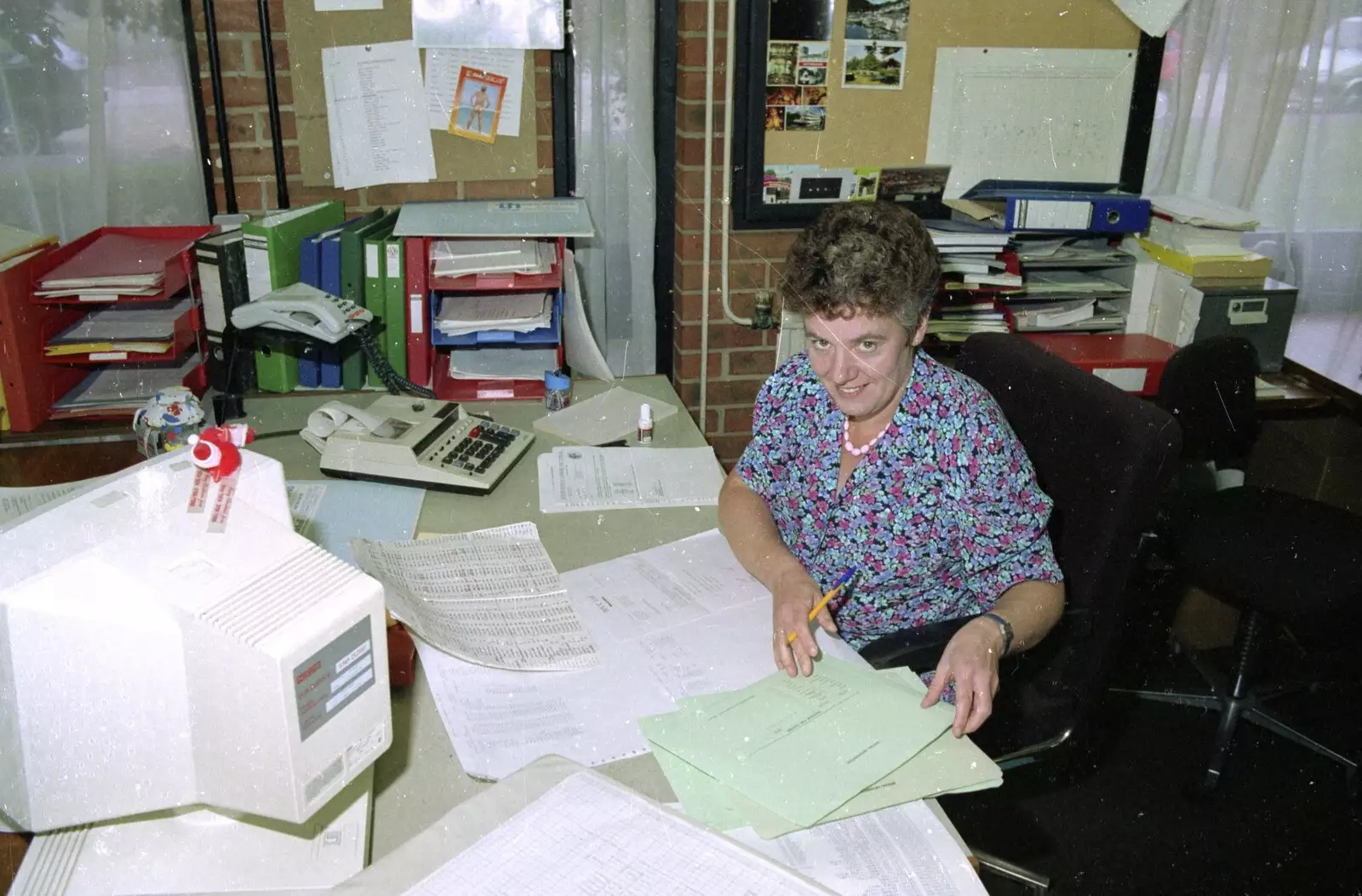 Crispy looks up from her desk, from Kite Flying, and an Introduction to BPCC Printec, Diss, Norfolk - 3rd August 1989