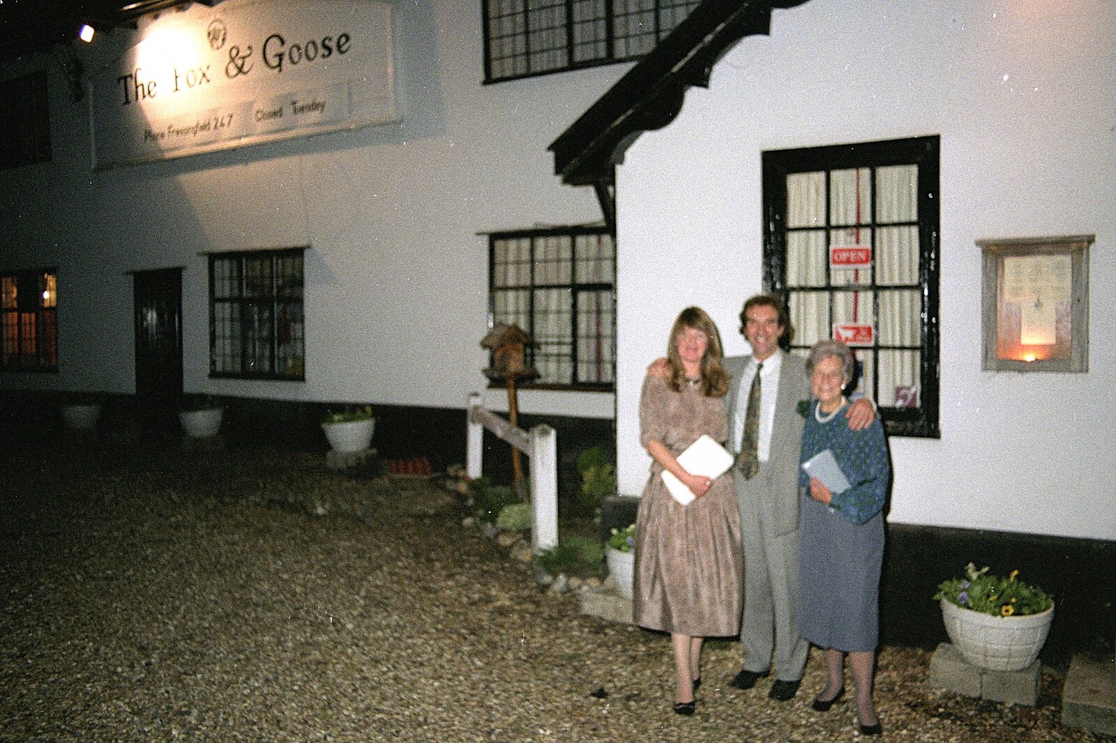 Mother, Mike and Mike's mother outside the restaurant from Mother, Mike and Sean Visit, Stuston, Suffolk - 1st September 1989