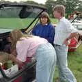 Mother fetches something out of the boot, Harrow Vineyard Harvest and Wootton Winery, Dorset and Somerset - 5th September 1989