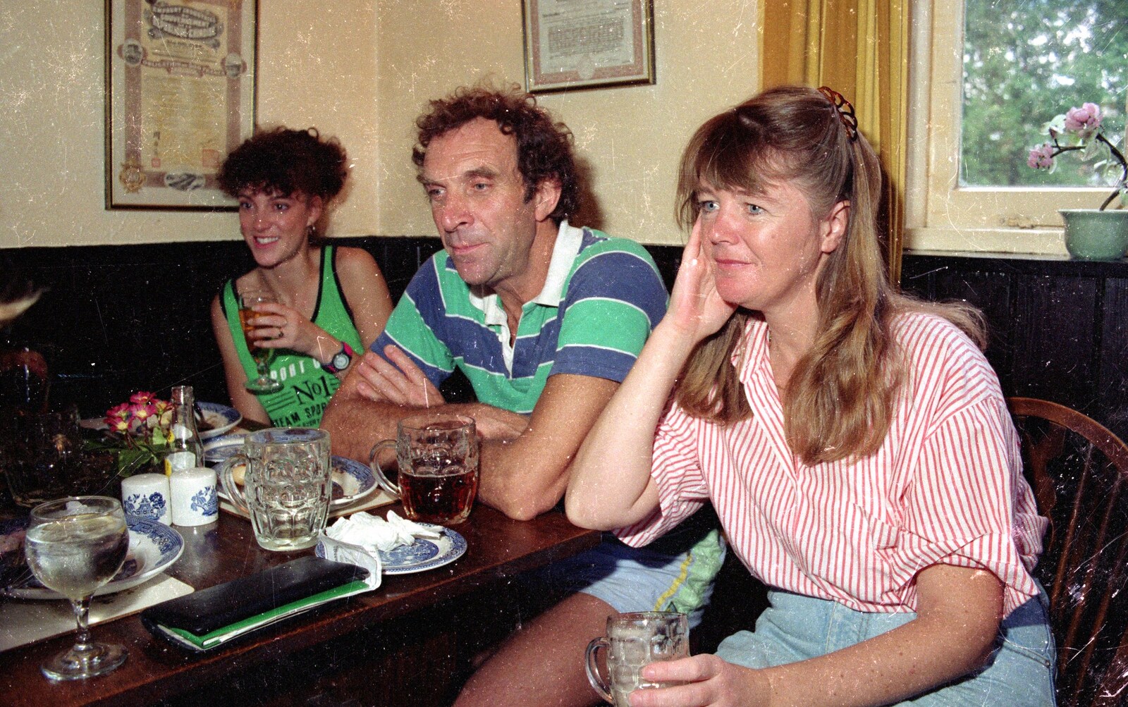 Hayley, Mike and Mother in the Three Tuns from Harrow Vineyard Harvest and Wootton Winery, Dorset and Somerset - 5th September 1989