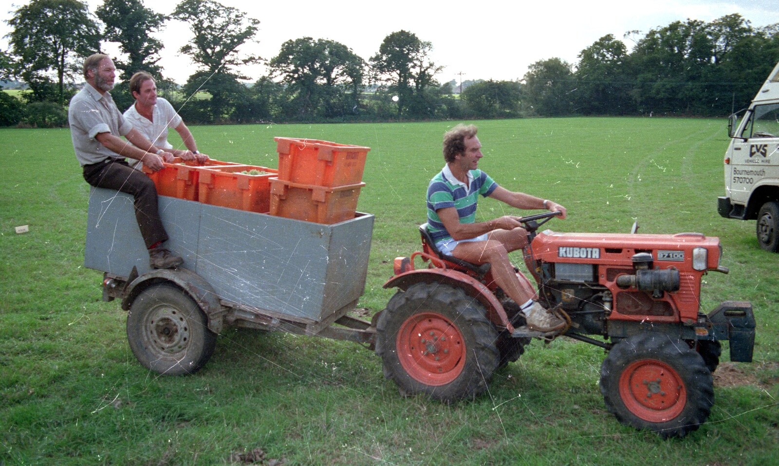 Mike hauls around some crates with the tractor from Harrow Vineyard Harvest and Wootton Winery, Dorset and Somerset - 5th September 1989