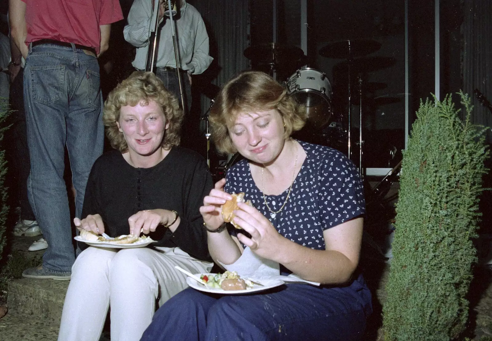 Partially-cooked barbeque sausages are eaten, from Chris and Phil's Party, Hordle, Hampshire - 6th September 1989