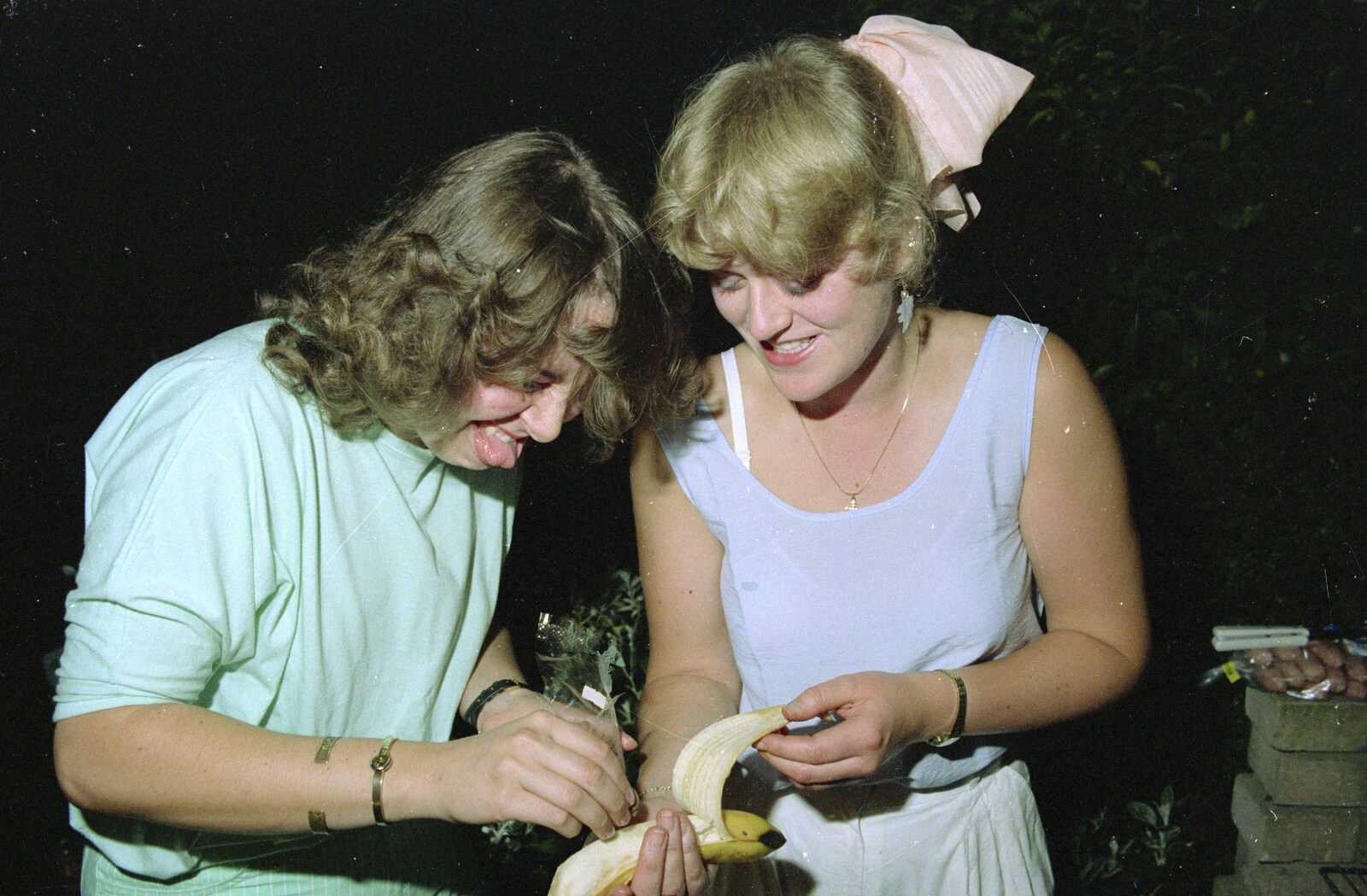 Chris and Phil's Party, Hordle, Hampshire - 6th September 1989: Something lascivious goes on with a banana