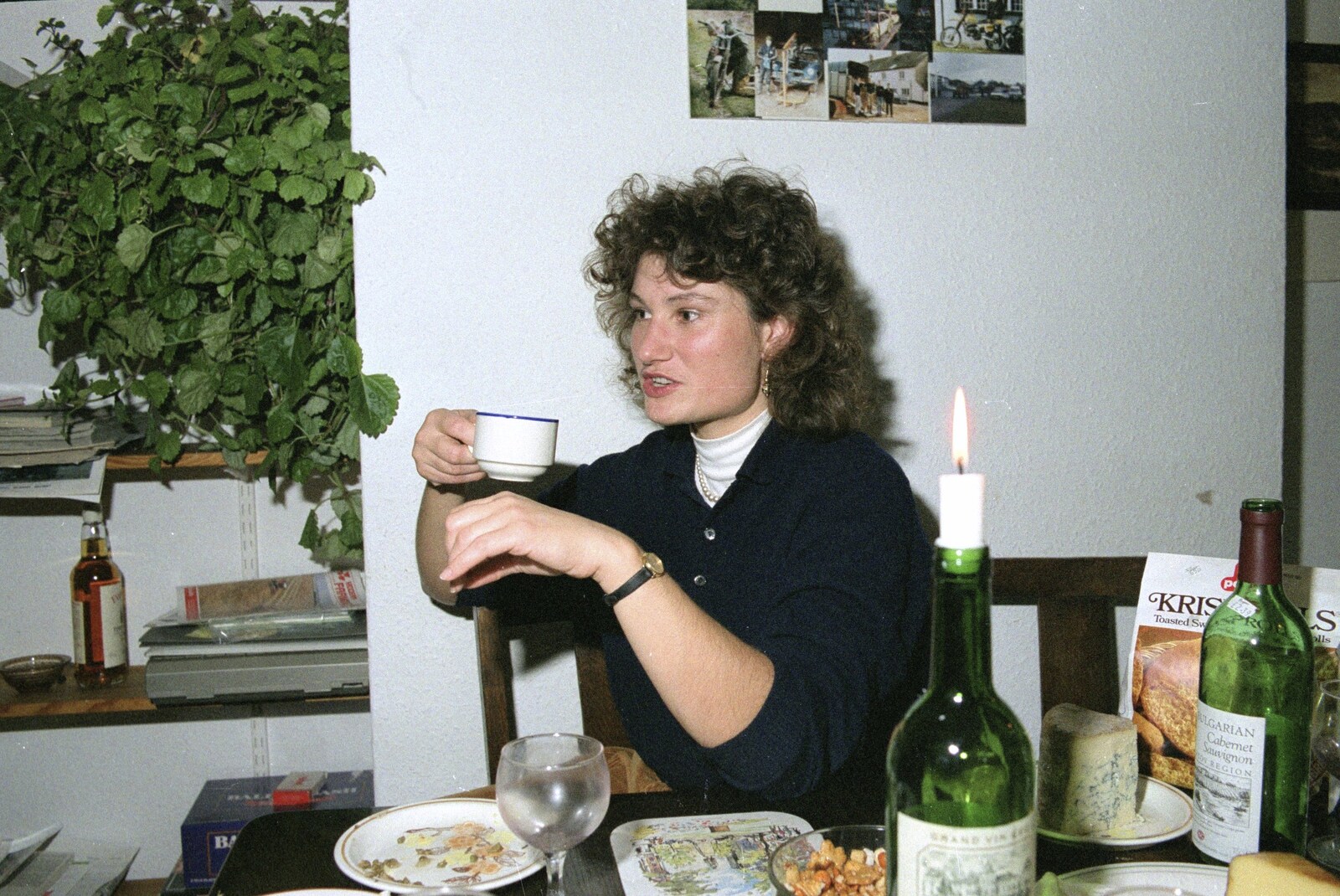Angela drinks Jasmine tea from A Trip to Kenilworth, Warwickshire - 21st September 1989