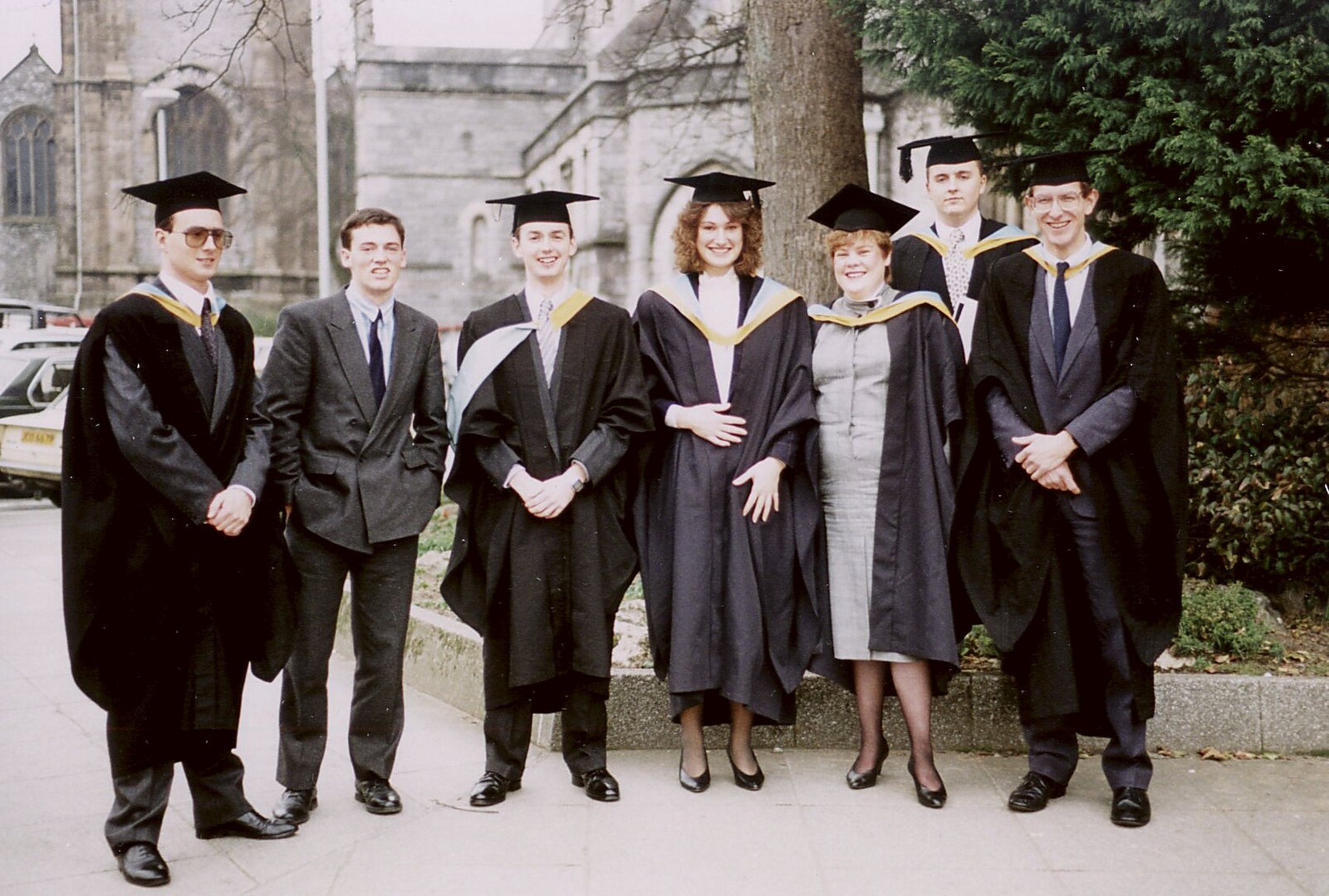 The whole gang outside the Guildhall from Uni: Graduation Day, The Guildhall, Plymouth, Devon - 30th September 1989