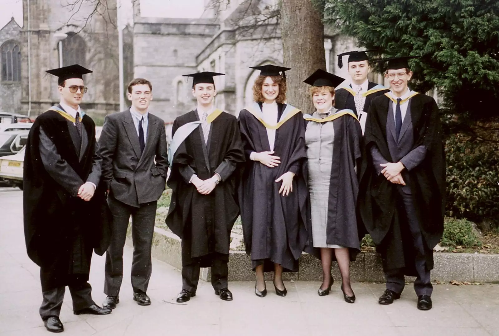 The whole gang outside the Guildhall, from Uni: Graduation Day, The Guildhall, Plymouth, Devon - 30th September 1989