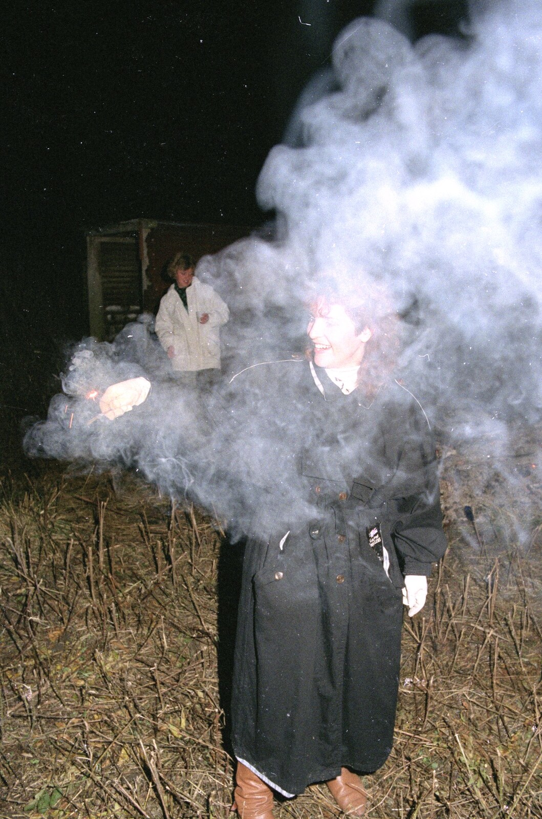 A Stuston Bonfire Night, Suffolk - 5th November 1989: Sam waves a very smokey sparkler around