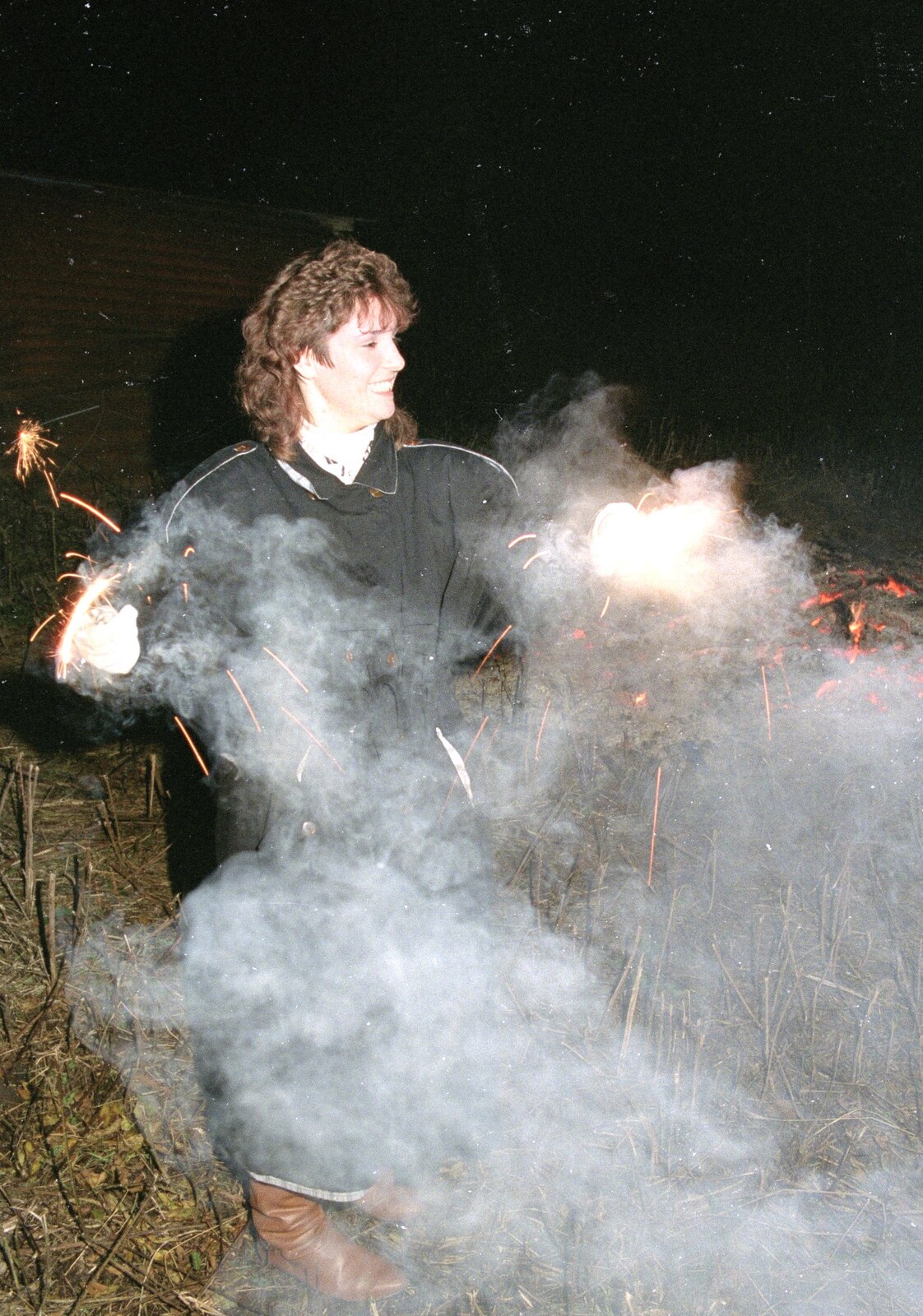 A Stuston Bonfire Night, Suffolk - 5th November 1989: Sam disappears in a cloud of smoke