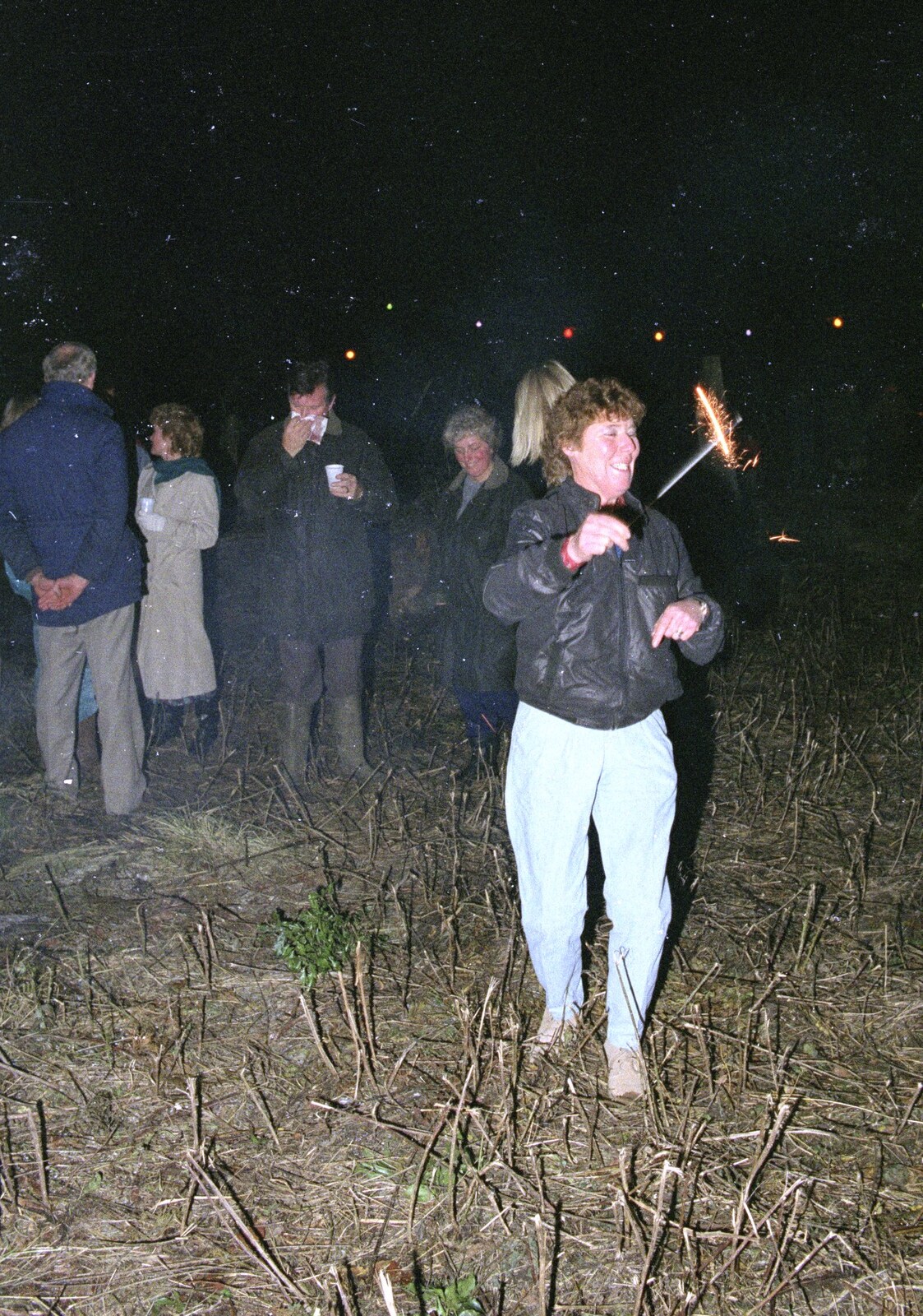 A Stuston Bonfire Night, Suffolk - 5th November 1989: Brenda waves a sparkler around