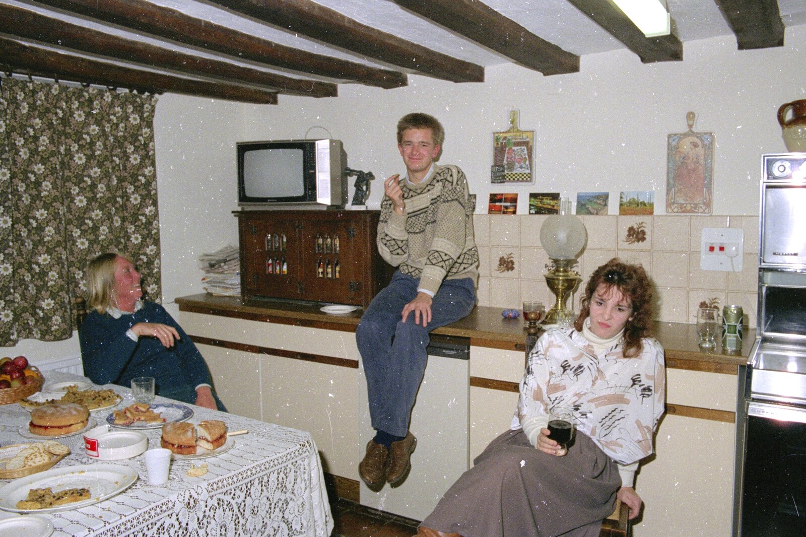 Nosher is perched up on the worktop from A Stuston Bonfire Night, Suffolk - 5th November 1989