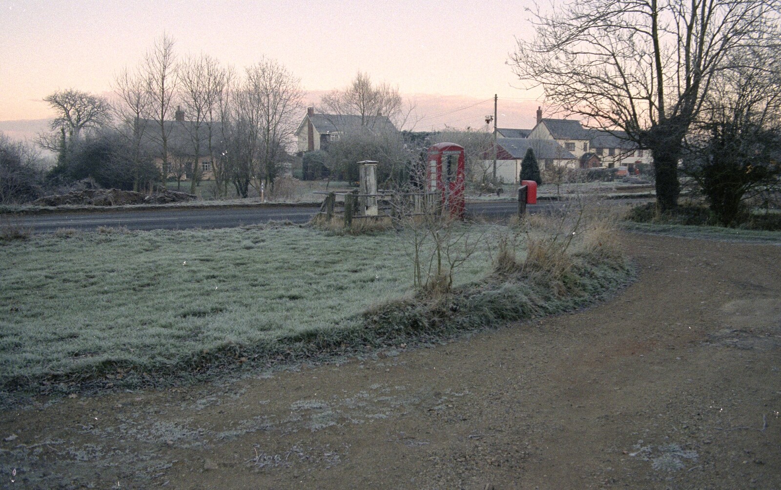 The K6 phonebox and the village pump from The Old Man Visits, and a Frosty Stuston, Suffolk - 8th December 1989