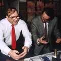 Mike and Brian Williams perform some Welsh rugby ritual, BPCC Printec Christmas Do, Harleston Swan - 15th December 1989