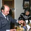 Applying sauce to Christmas dinner, Late Night, and Christmas with the Coxes, Needham, Norfolk - 25th December 1989