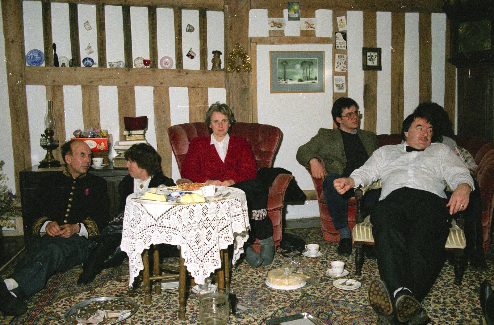 Linda Cork looks up from Late Night, and Christmas with the Coxes, Needham, Norfolk - 25th December 1989