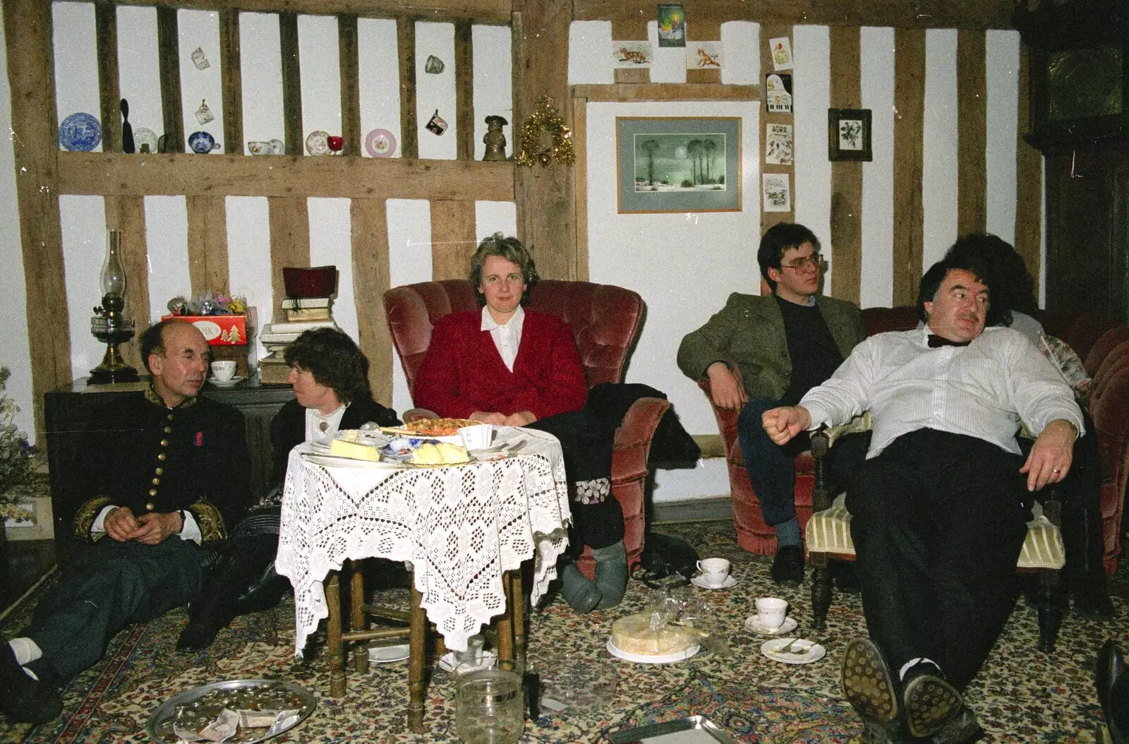 Linda Cork looks up, from Late Night, and Christmas with the Coxes, Needham, Norfolk - 25th December 1989