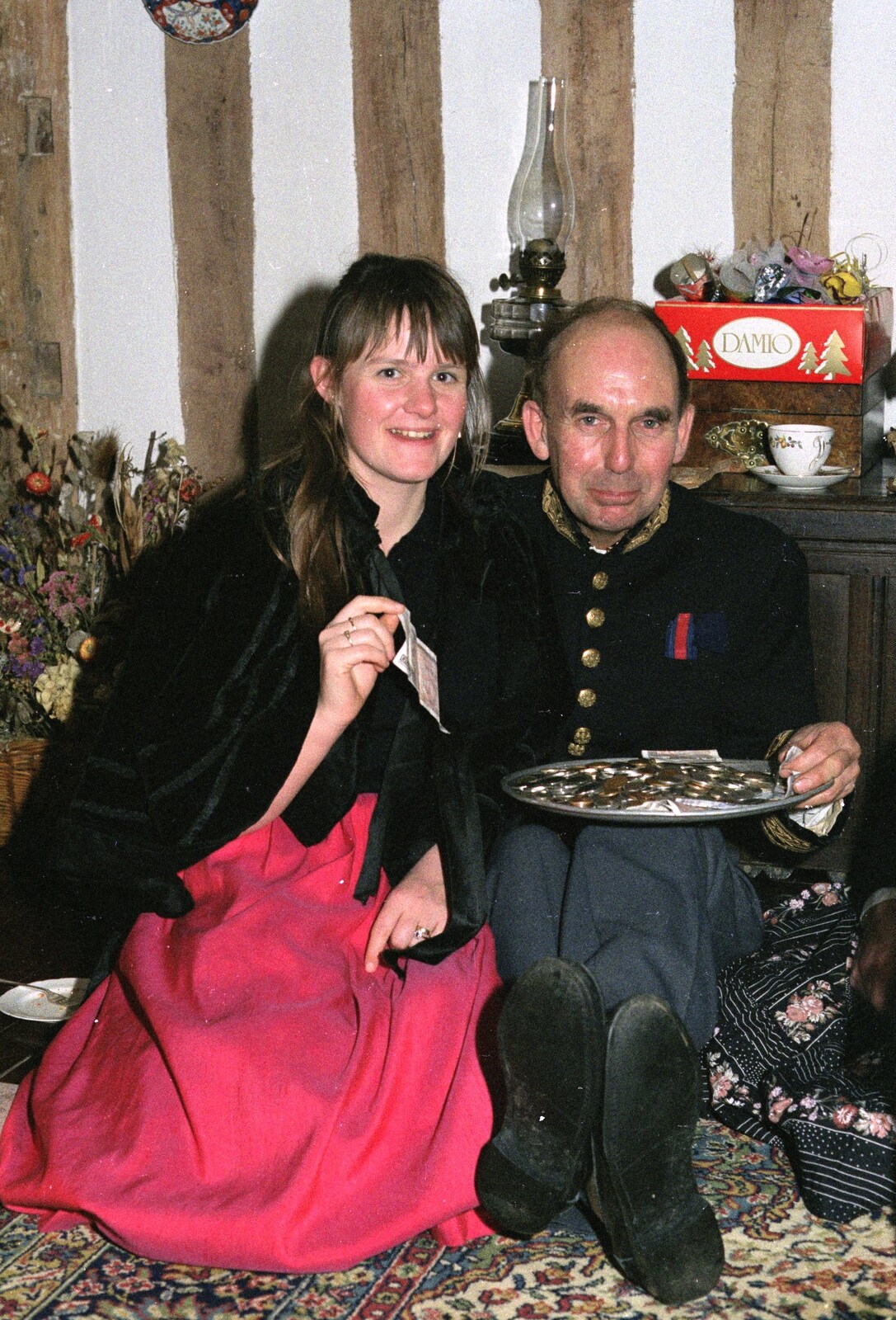 Herbert with a plate of coins from Late Night, and Christmas with the Coxes, Needham, Norfolk - 25th December 1989