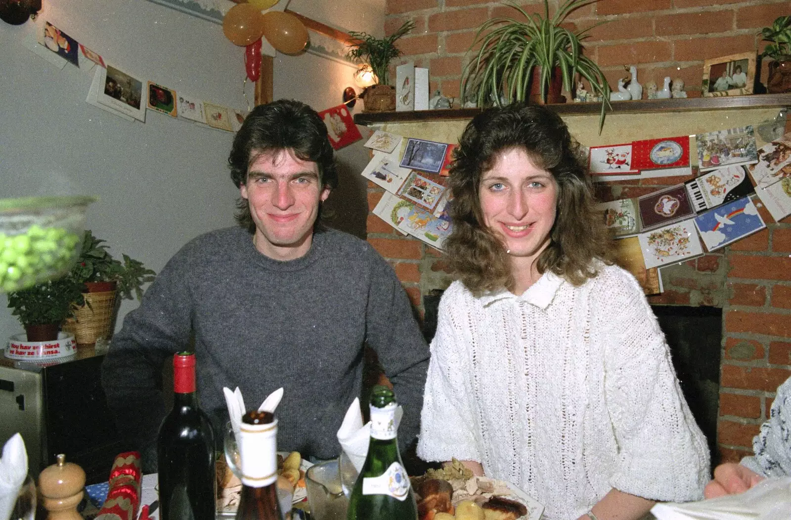 Christmas dinner posing, from Late Night, and Christmas with the Coxes, Needham, Norfolk - 25th December 1989