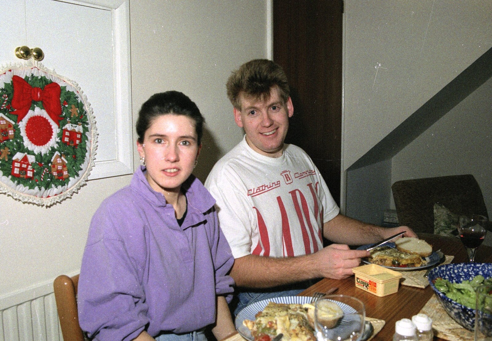 Richard and his girlfriend from Late Night, and Christmas with the Coxes, Needham, Norfolk - 25th December 1989