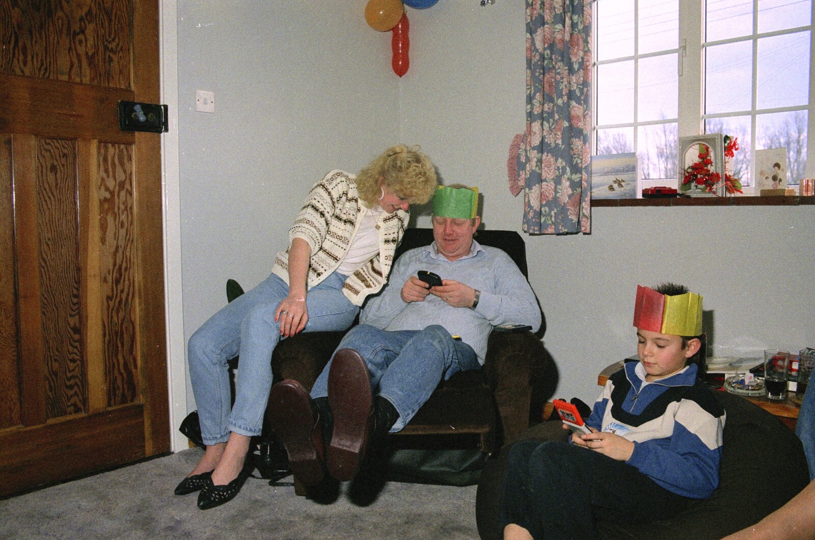 Kate leans over from Late Night, and Christmas with the Coxes, Needham, Norfolk - 25th December 1989
