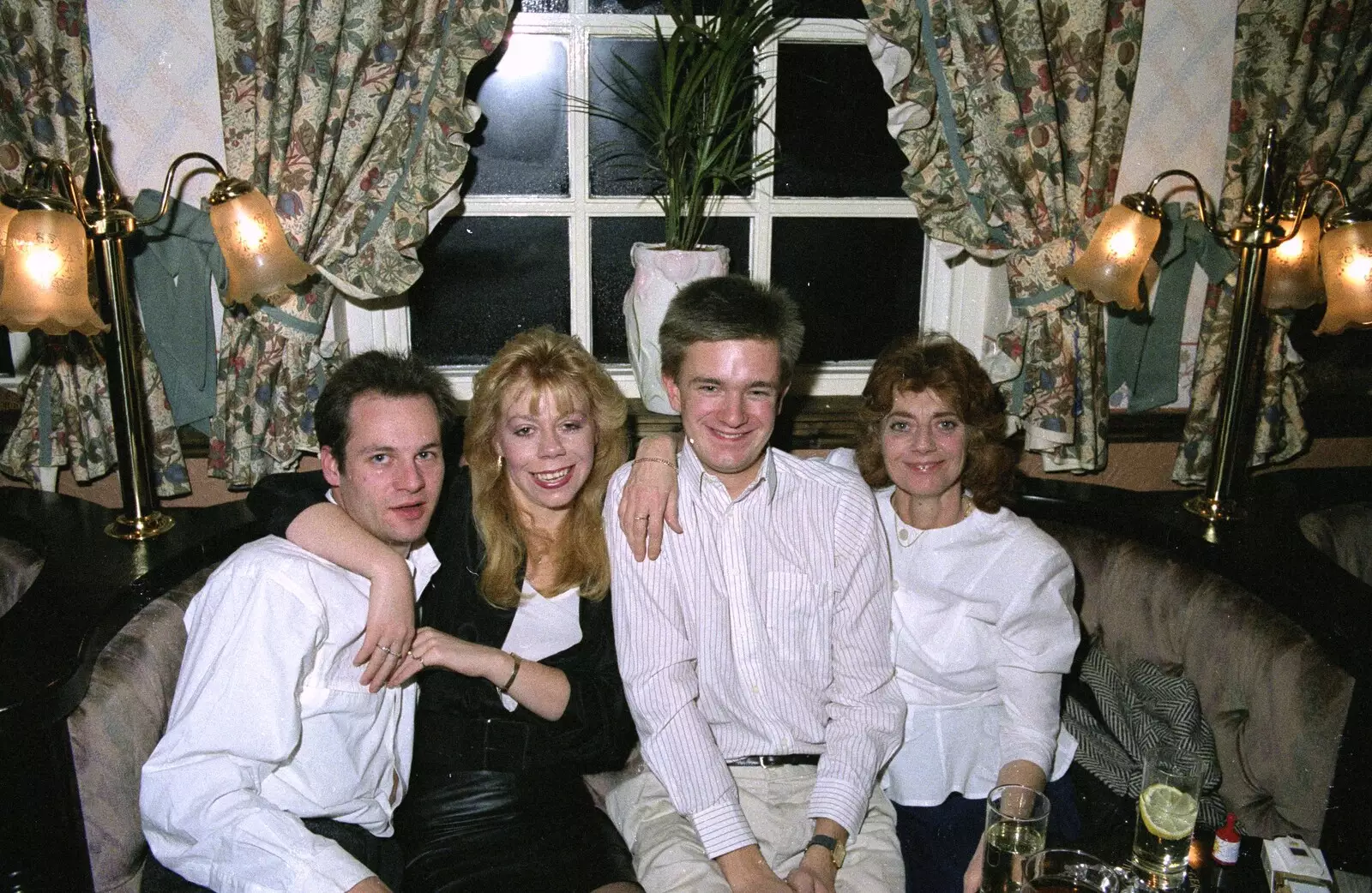 Karl's girlfriend's family, and a scared-looking Nosher, from New Year's Eve and Everyone Visits, Stuston, Suffolk - 10th January 1990