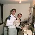 Sean and Hamish help out with the washing up, New Year's Eve and Everyone Visits, Stuston, Suffolk - 10th January 1990