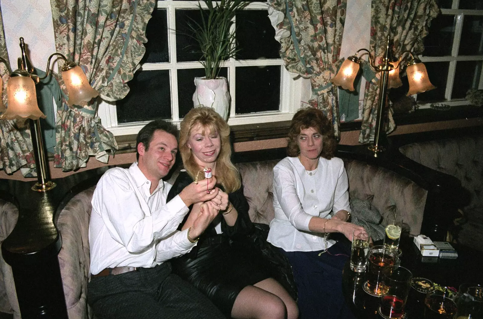 A popper is pulled, from New Year's Eve and Everyone Visits, Stuston, Suffolk - 10th January 1990