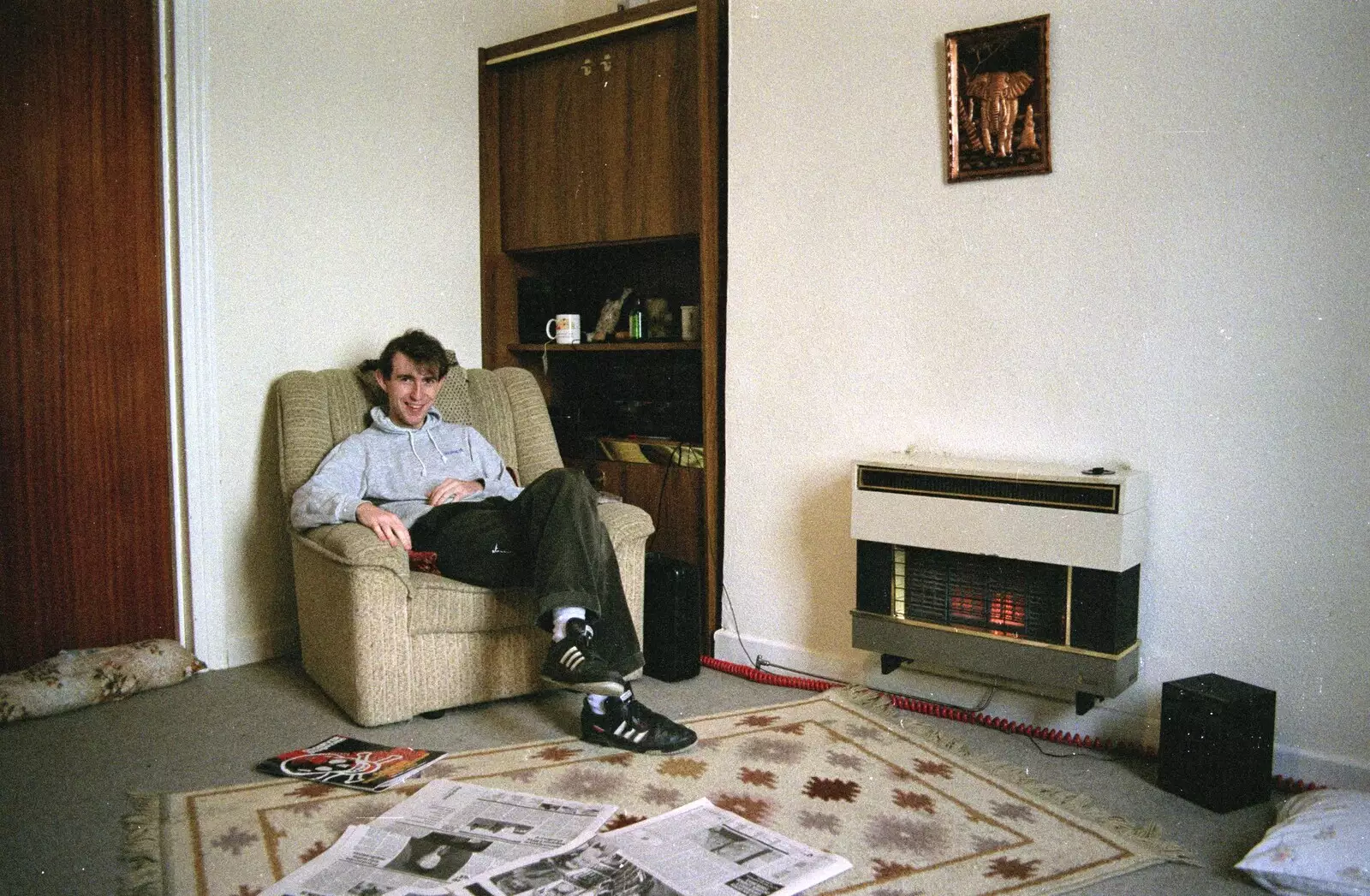 Dave in his Bristol digs, gas fire glowing, from A Trip to Plymouth and Bristol, Avon and Devon - 18th February 1990