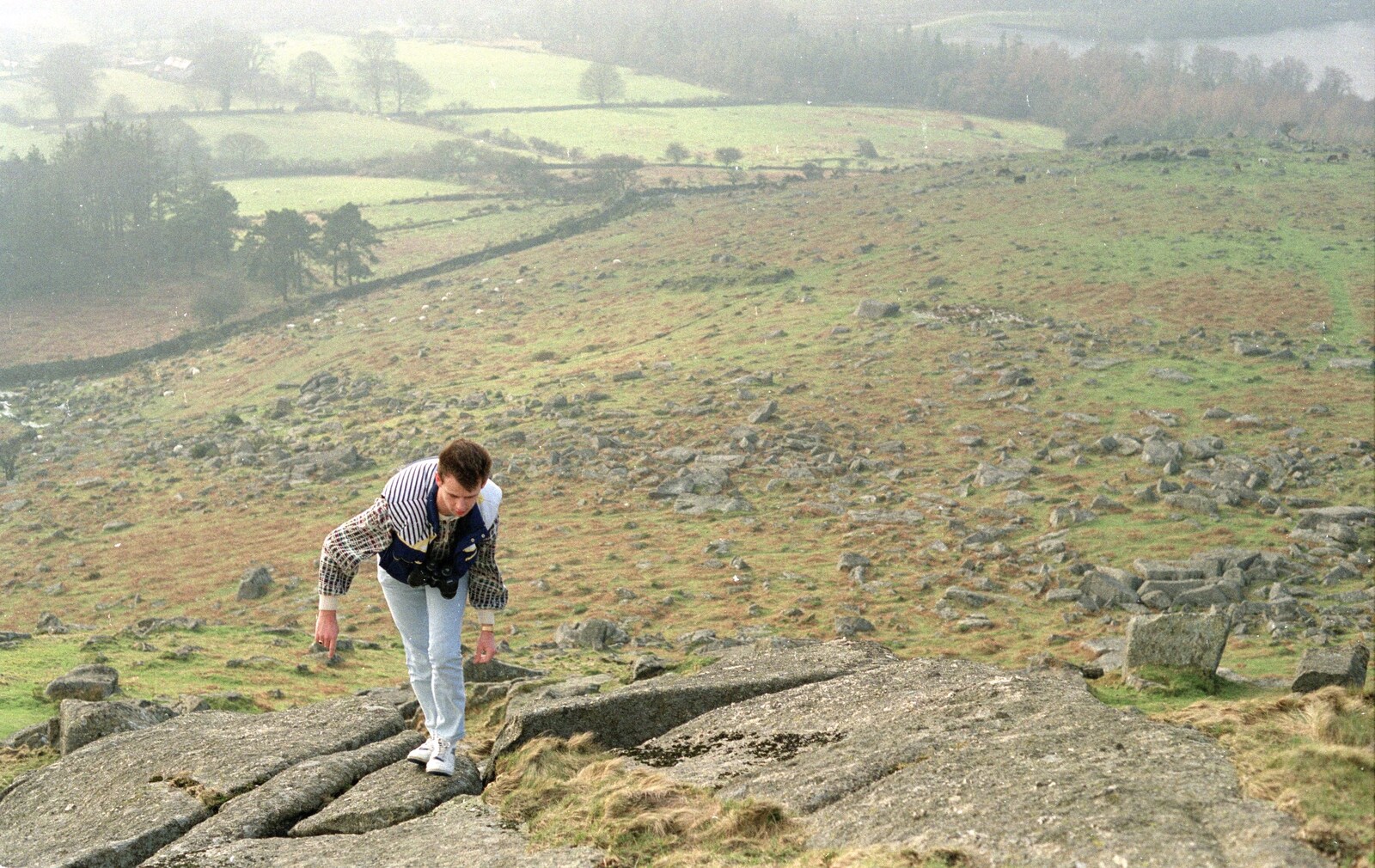 A Trip to Plymouth and Bristol, Avon and Devon - 18th February 1990: Karl climbs up the tor