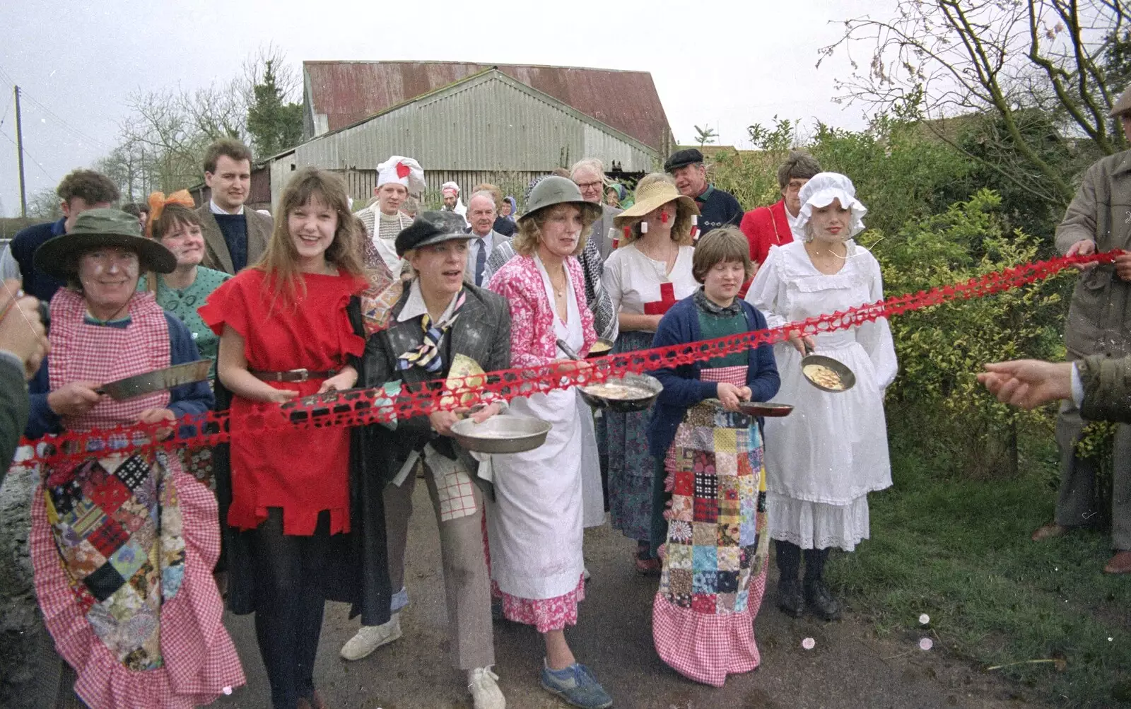 The ladies' team is ready for the off, from Pancake Day in Starston, Norfolk - 27th February 1990