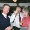 Geoff, David and Linda, Pancake Day in Starston, Norfolk - 27th February 1990