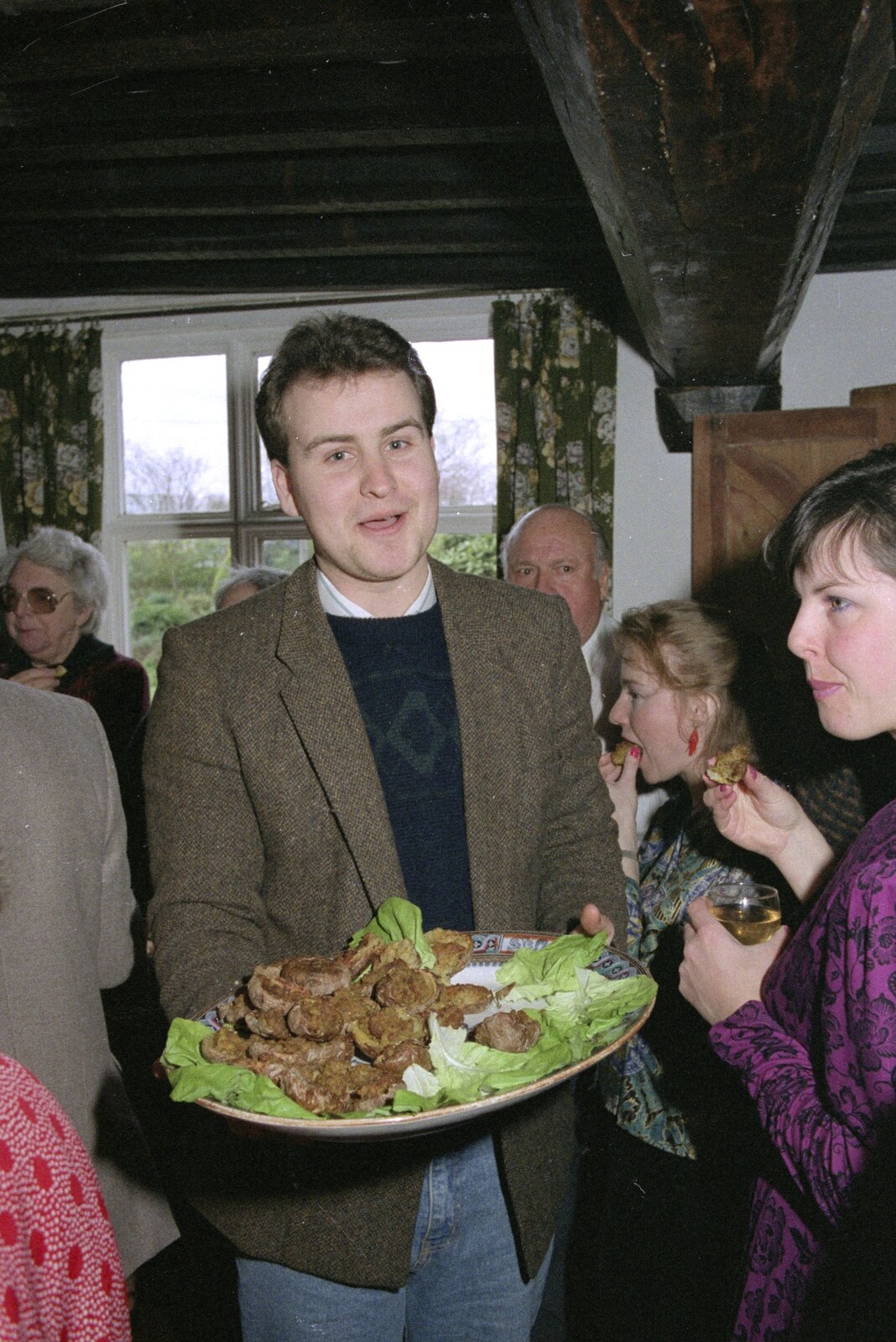 Blobs of meat are handed out from Pancake Day in Starston, Norfolk - 27th February 1990