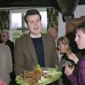 Blobs of meat are handed out, Pancake Day in Starston, Norfolk - 27th February 1990