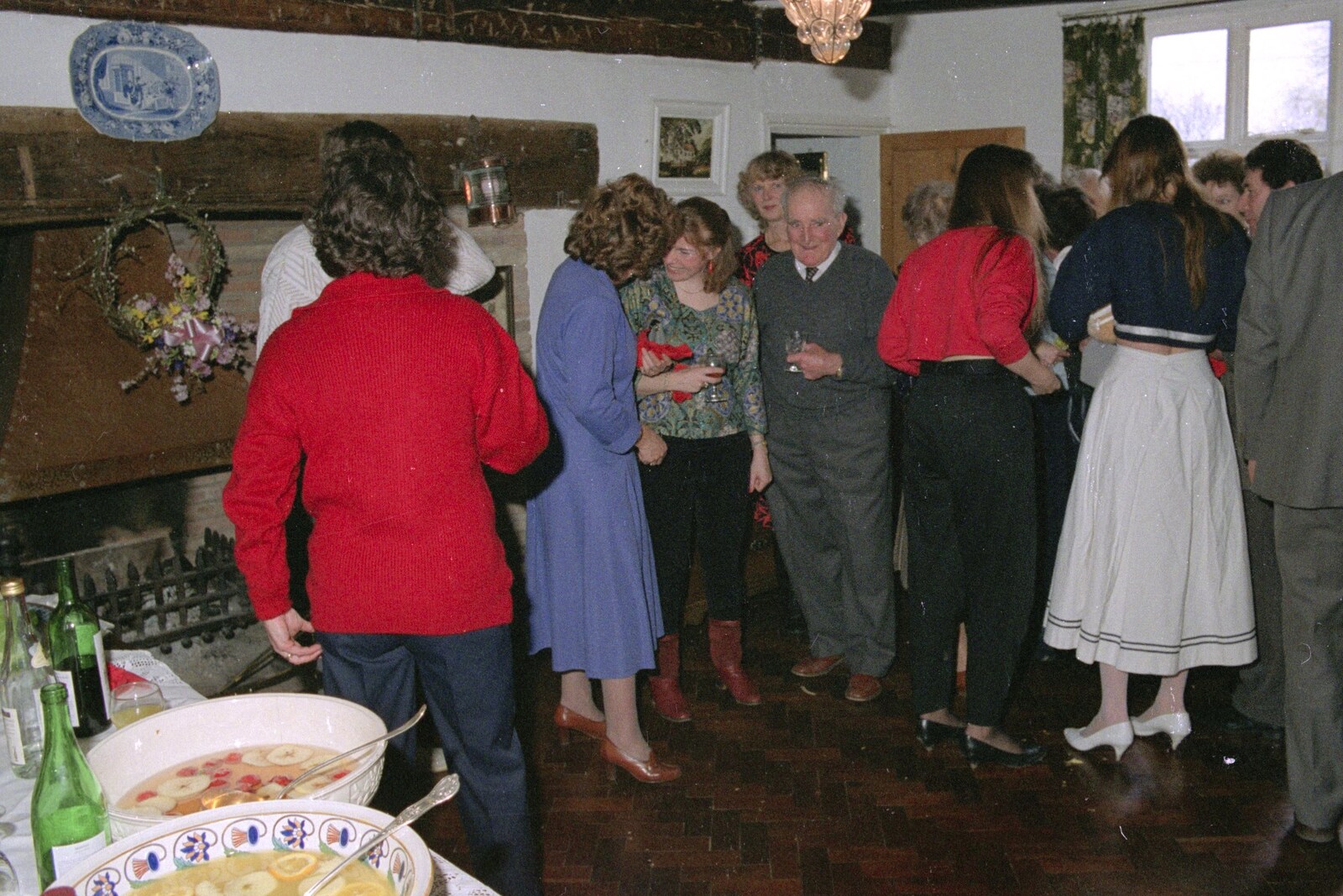 Crowds in the kitchen from Pancake Day in Starston, Norfolk - 27th February 1990