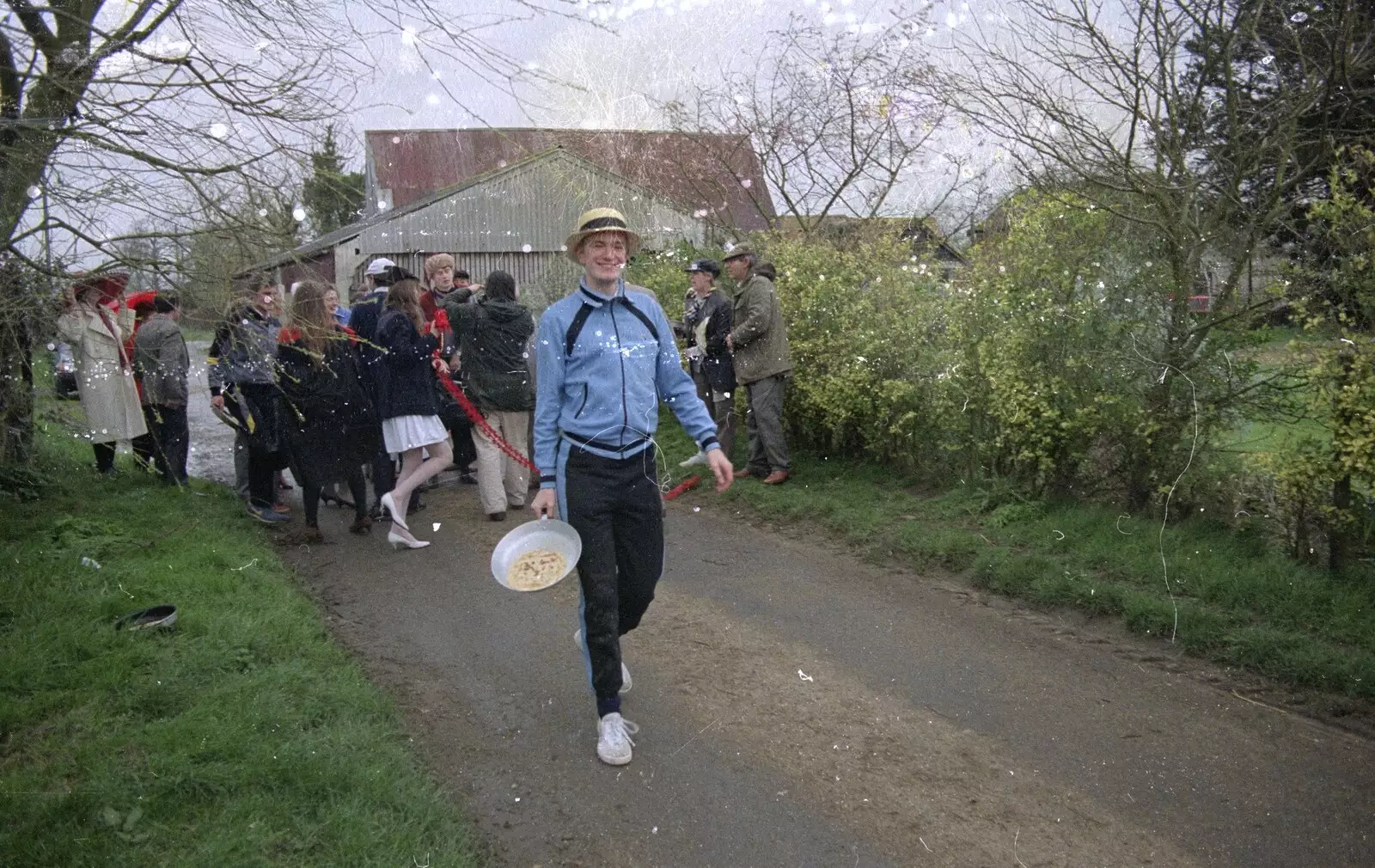 Nosher and his frying pan, from Pancake Day in Starston, Norfolk - 27th February 1990